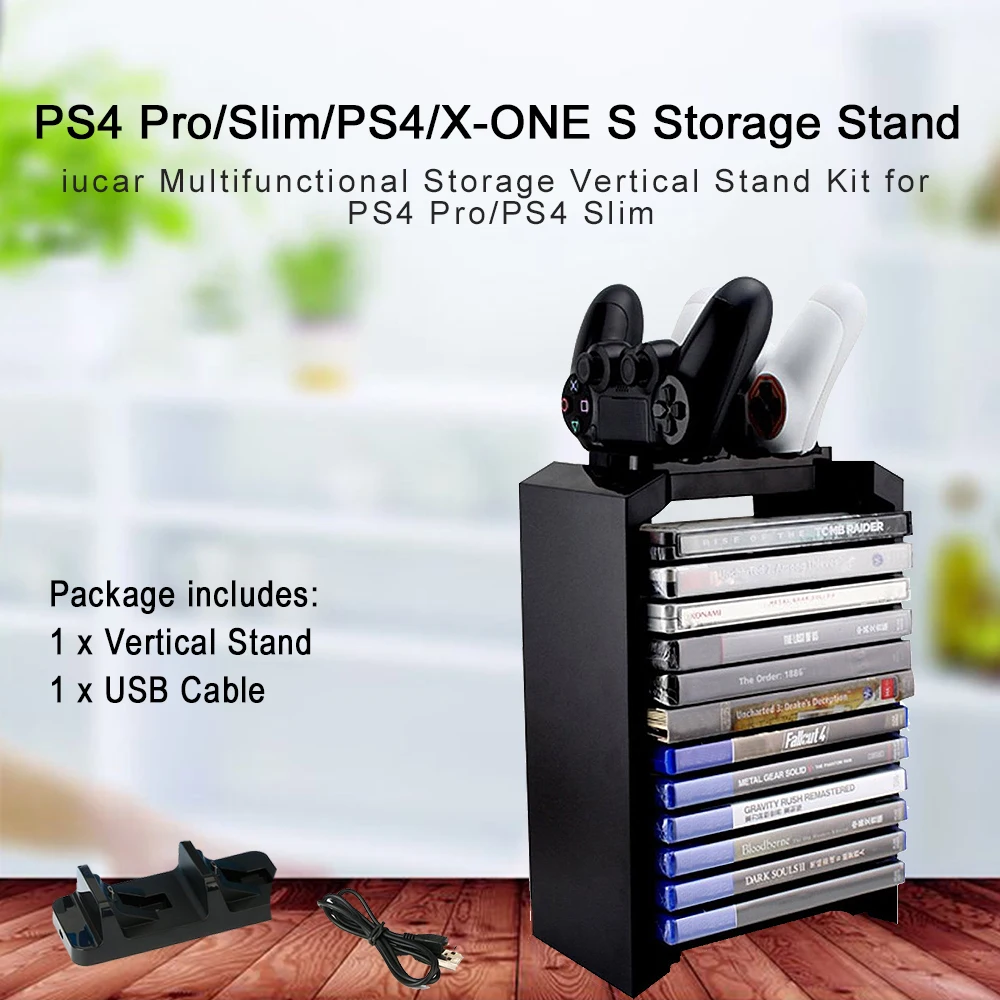 For PS4 Pro/Slim/PS4/X ONE S Storage Stand iucar Multifunctional