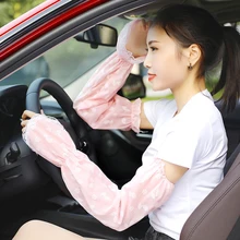 1 пара женской Набор для маникюра в розовой коробке солнцезащитный крем водительские перчатки манжеты для защиты рук Для женщин плеча с открытыми пальцами с рюшами и цветами, длинные рукава W1138