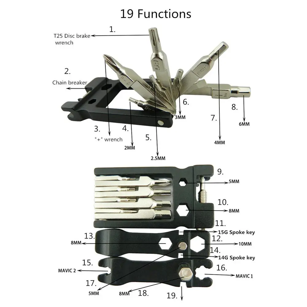 19 в 1 многофункциональный дорожный велосипед Инструменты для ремонта велосипеда Набор шестигранных ключей Отвёртки Гаечные ключи