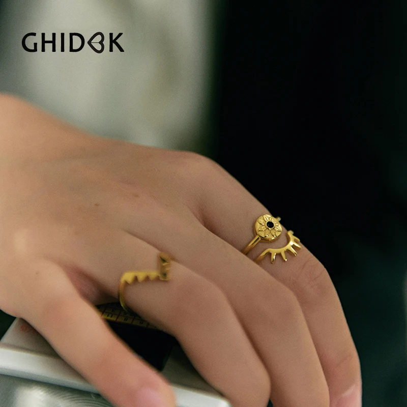 GHIDBK черный Стразы стекируемые кольцо набор уникальный дизайн кольца комплект
