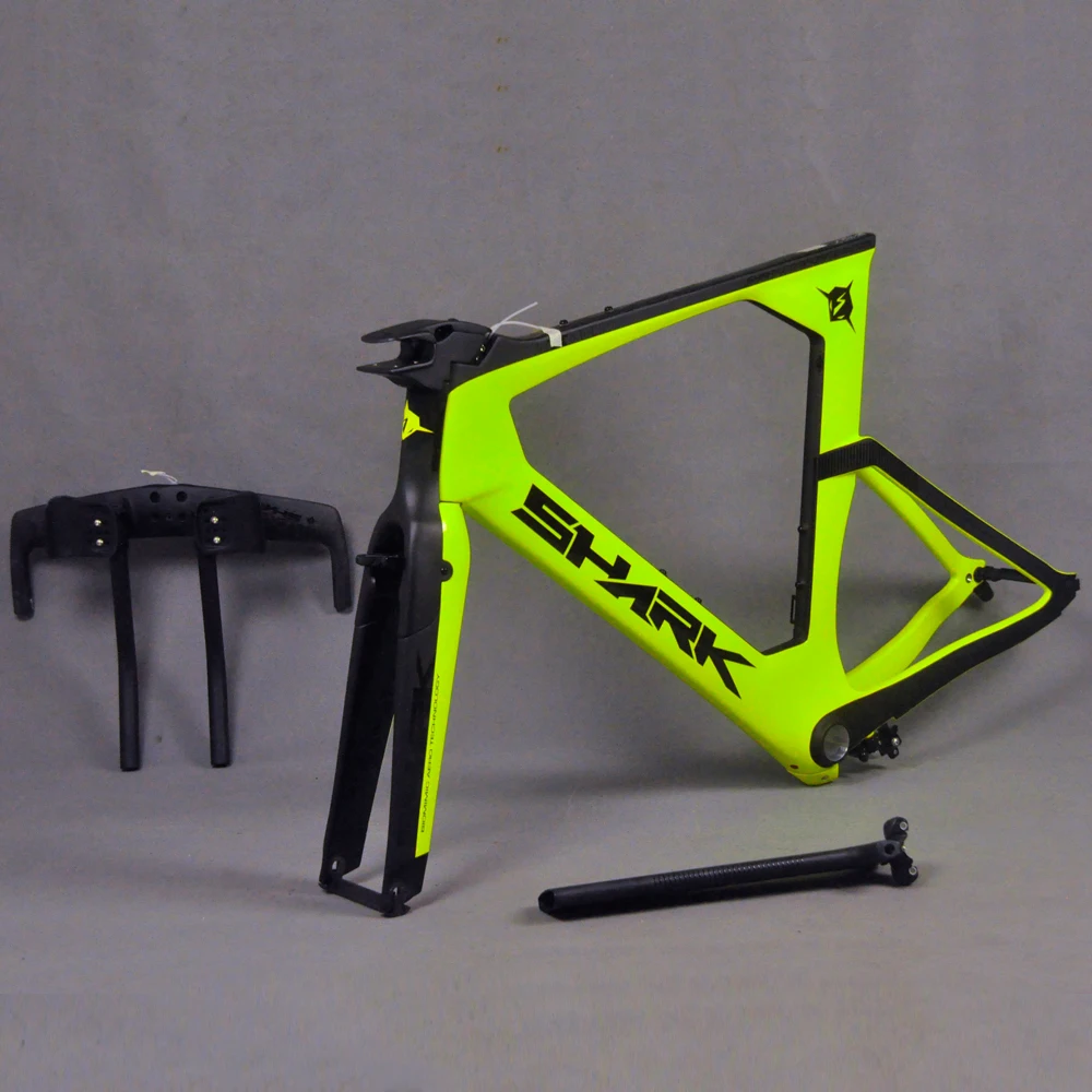 Clearance Full Carbon Frame TT Bike Fluorescent Yellow Painting Black Logo Glossy Triathlon Bicycle Frameset FM109 15
