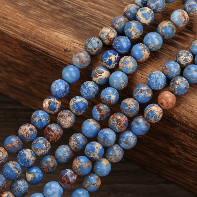 

KANGKANG Natural Stone Beads blue Sediment Round Loose Beads Wholesale For DIY Jewelry Bracelet Making
