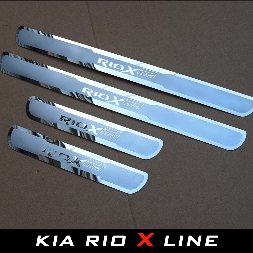 

RIO XLINE Car Door Sill Cover Trims Stainless Steel Door Sill Scuff Plates for KIA RIO XLINE 2017 2018 2019