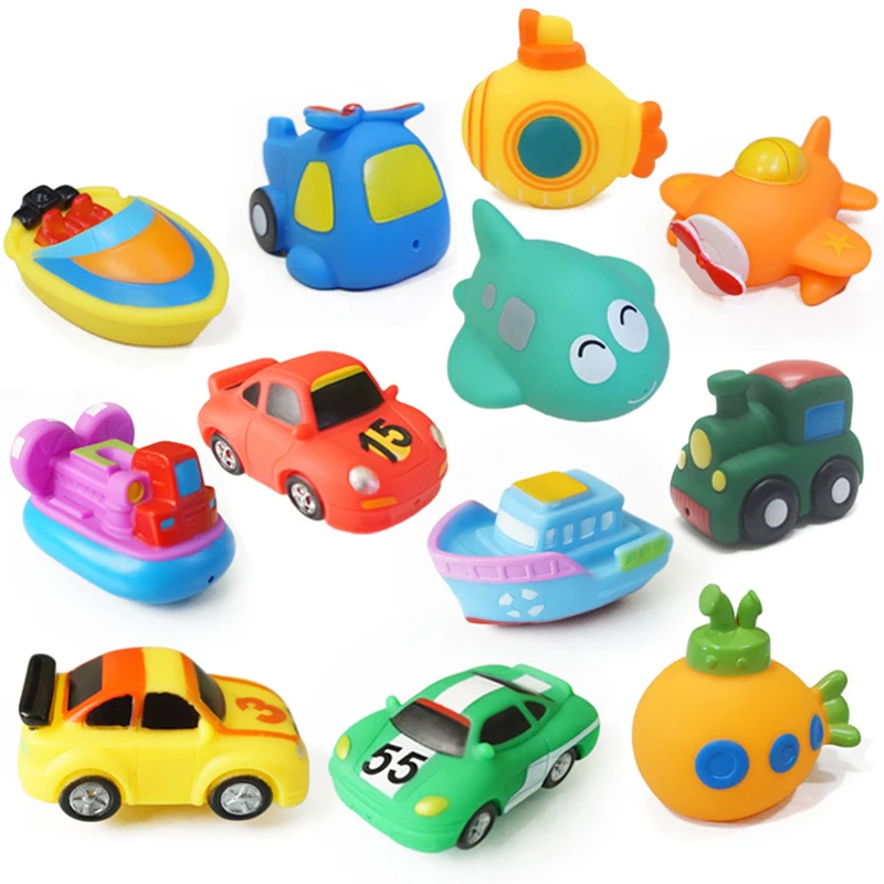 

1PC Cool Bath Toy Swimming Pool Baby Toys Kids Water Spray Colorful Car Boat Train Soft Rubber Toys for Boys Girls Safe Material
