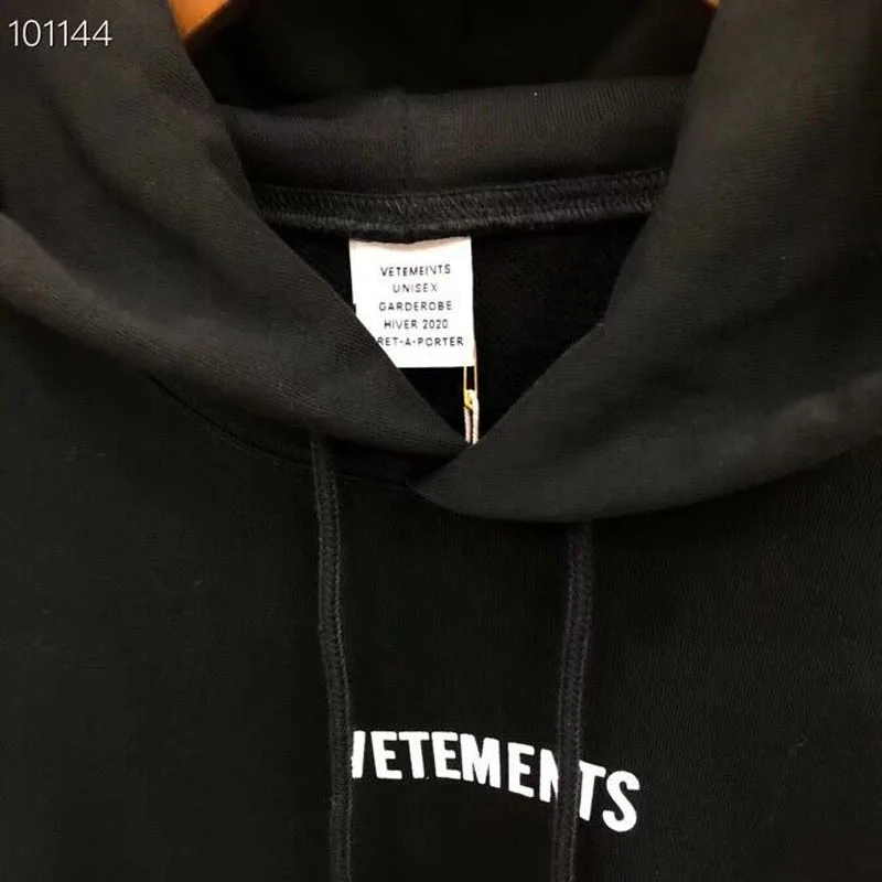 Embroidery Vetements Hoodies Black Casual Loog Sleeve Big tag Autumn Winter Pullover Men Women 1:1 Hip Hop Vetements Hoodies