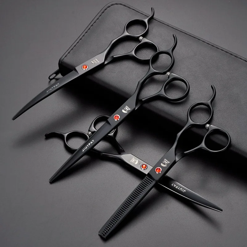 7.0 inch Professional Pet dog Grooming Scissors Hair Cutting set Straight & Thinning & Curved scissors 4pcs set with comb (4)