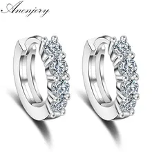 Anenjery 925 пробы Серебряное пустое сердце один ряд циркония серьги гвоздики подарок pendientes oorbellen Букле д 'ореиль femmes S-E323