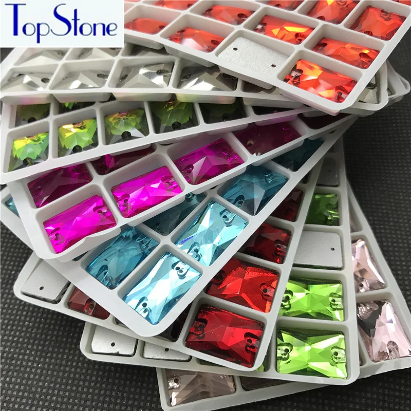 

Topstone Rectangle Sew On rhinestone Glass Crystal All Colors Flatback 10x14 13x18 8x10 mm Sew-on Stone For Dress clothing