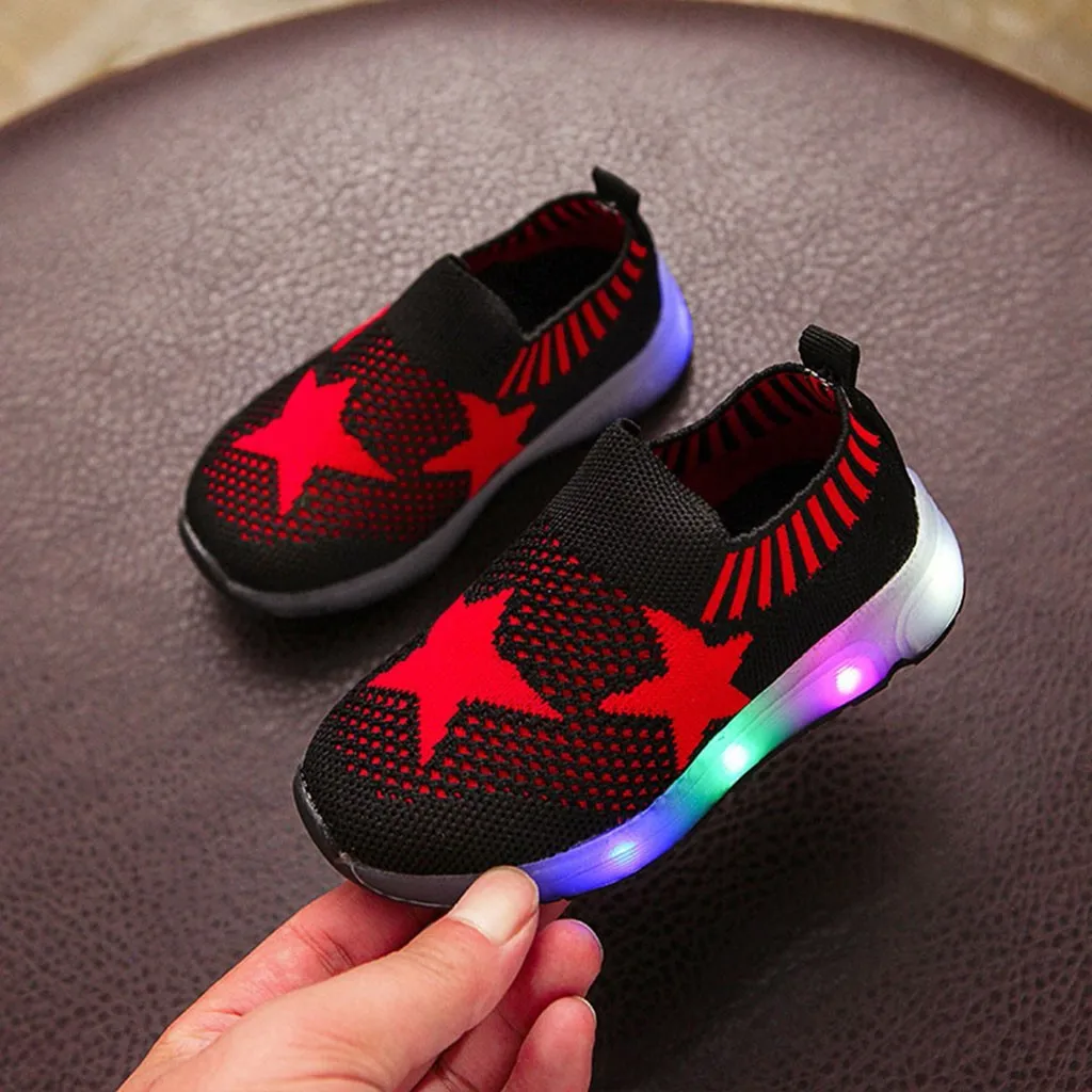 Модные детские спортивные кроссовки для бега, повседневная обувь для маленьких девочек и мальчиков, Спортивная сетчатая детская обувь со светодиодной подсветкой, дышащая