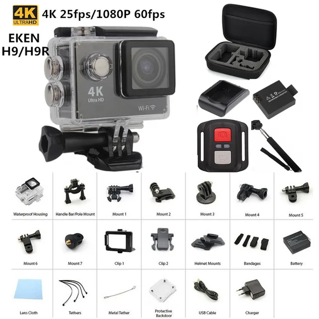 Original EKEN H9 H9R remote Action camera Ultra HD 4K WiFi 1080P/60fps 2.0 LCD 170D lens Helmet Cam gopro type waterproof