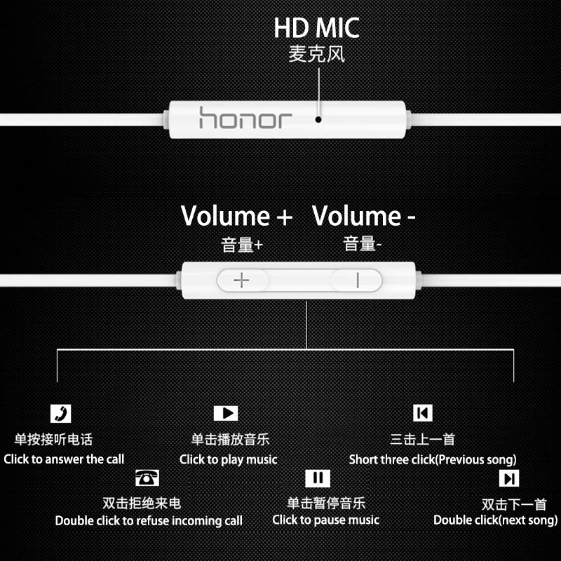 Наушники вкладыши HUAWEI Honor AM115 оригинальные наушники с микрофоном и дистанционным