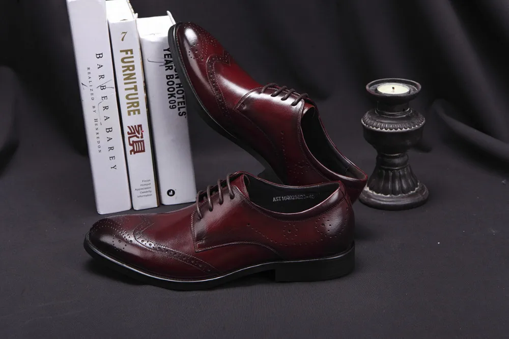 Pjcmg Высокое качество Для мужчин Мужской черный/красный мода Бизнес Формальные Кружево на шнуровке острый носок Пояса из натуральной кожи резные Размеры 37–44