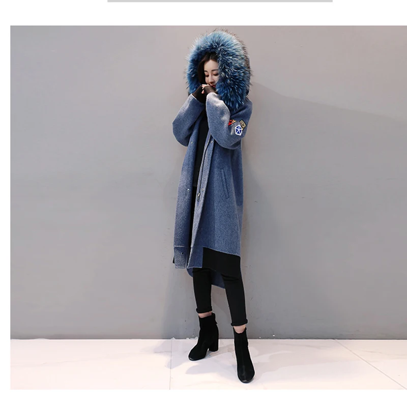 D'hiver La Veste Bleu Laine Col Manteau Blue Garder Frappé Longue De Nouveau Couture 2018 Lâche Au Genou Chaud Femelle Tempérament Femmes EzxYwS7Bq