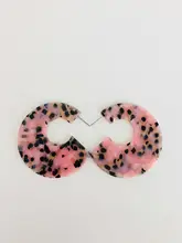 

C Shape Snow Flake Printed Hoop Earrings Acetate Pink Tone Post Back Featherweight 2" D