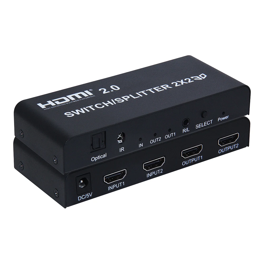 HDMI 2.0 Switch/Splitter 2x2 with Optical R/L Audio Support 4K/60Hz can downscale output for 4K and