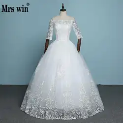 2017 New Arrival Engerla Half Sleeve Lace Wedding Dress Boat Neck Bride Gown Lace Up Ball Gown Princess Simple Wedding Frock