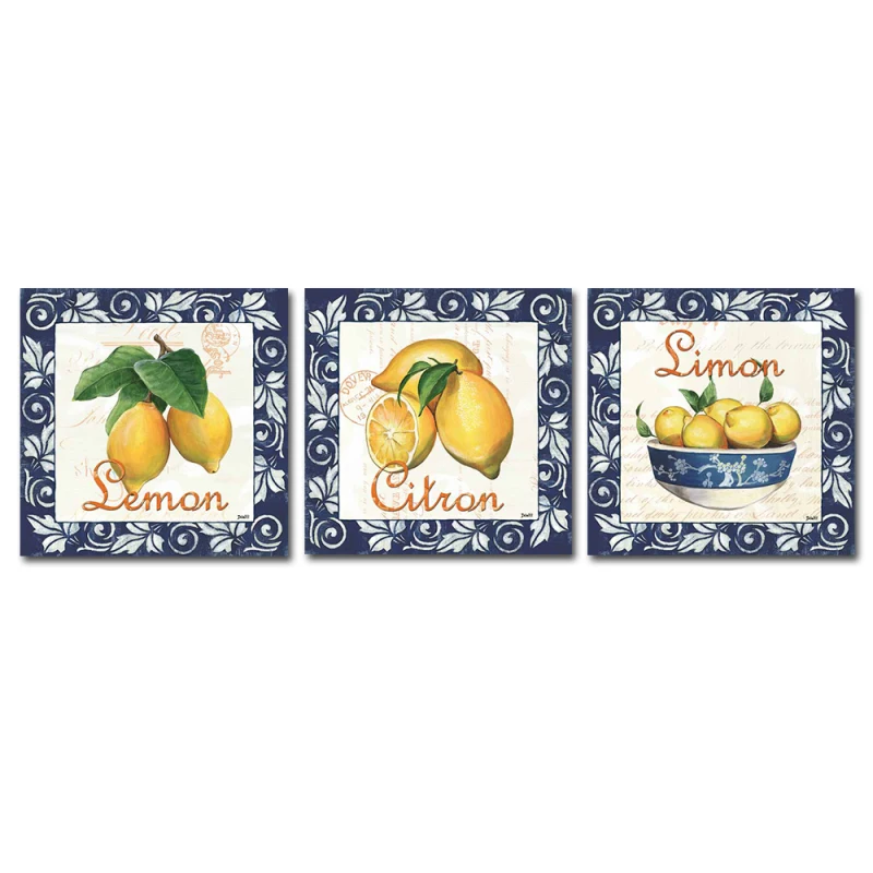 

3PCS Fruit in kind lemon Wall Vintage Oil Painting Prints on Canvas Landscape Pictures Home Decor