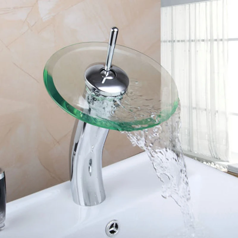 Bathroom Waterfall Faucet Glass Bathroom Tap Chrome Brass Finish Basin