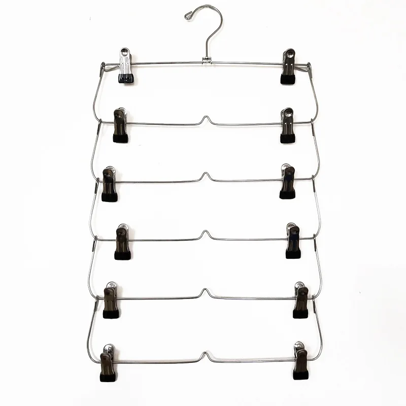 

Clothes Hangers Multilayer Skirt Trouser Hanger for Pants Non Slip Metal Hanger Clips With 12 Clips Clothing Storage Rack Holder