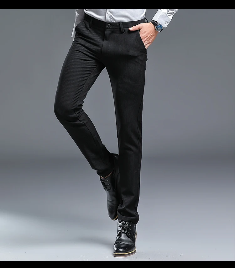 Новые модные мужские черные полосатые брюки размер 28-36 тонкие удобные элегантные мужские деловые рабочие брюки