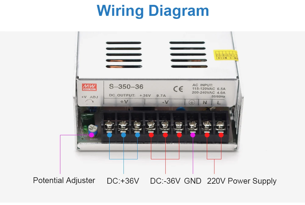 WaveTopSign MeanWell импульсный источник питания S-350-36/48 В 36V9. 7A использовать для лазерной гравировальная и режущая машина контроллер