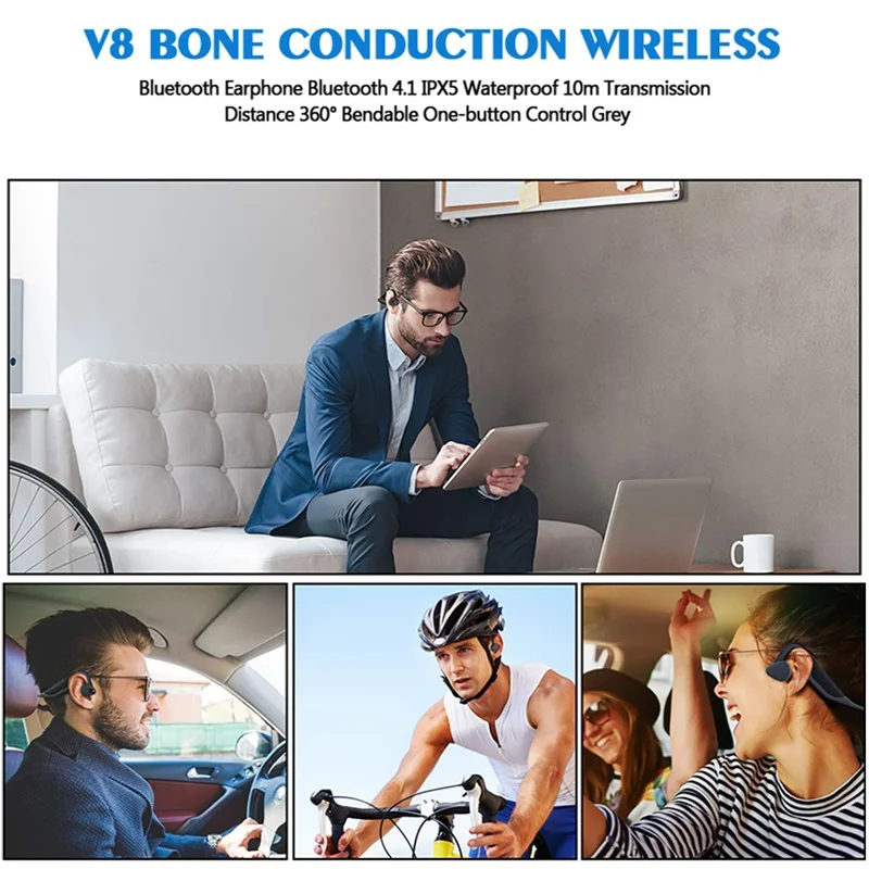 VTIN V8 Bone Conduction Wireless Bluetooth Earphone IPX5 Waterproof Outdoor Sport Headset with Microphone Handsfree Headsets     (1)