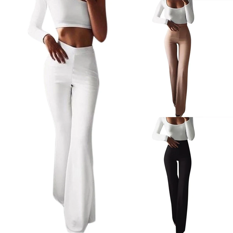 Womens Flare Pants 2019 Women's High Waist Hippie Pants Bell Bottom Sweatpants Sportswear Fitness Trousers For Women Black White