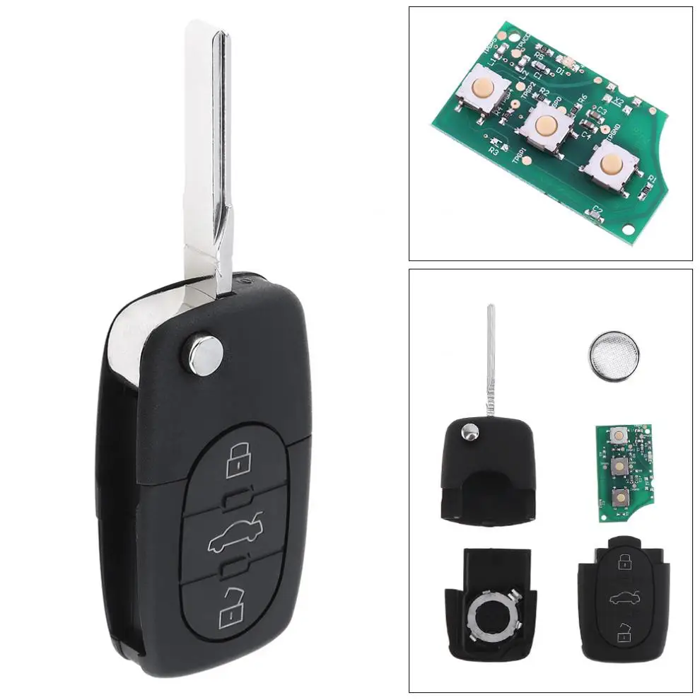 

433MHz 3 Buttons Keyless Car Uncut Flip Remote Key Fob ID48 Chip 4D0837231A for Audi A3 A4 A6 A8 Old Models With Battery