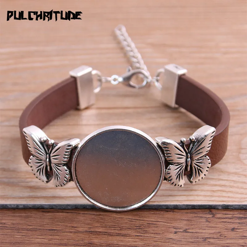 1PCS Silver Cuff Bangle Bracelet Settings Bracelet Blanks Base 30mm Round Gem
