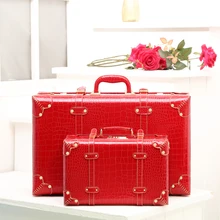 Korea fashion female red pu leather retro suitcase sets,bride vintage married suitcases boxes,women14 22 24inches suitcase sets
