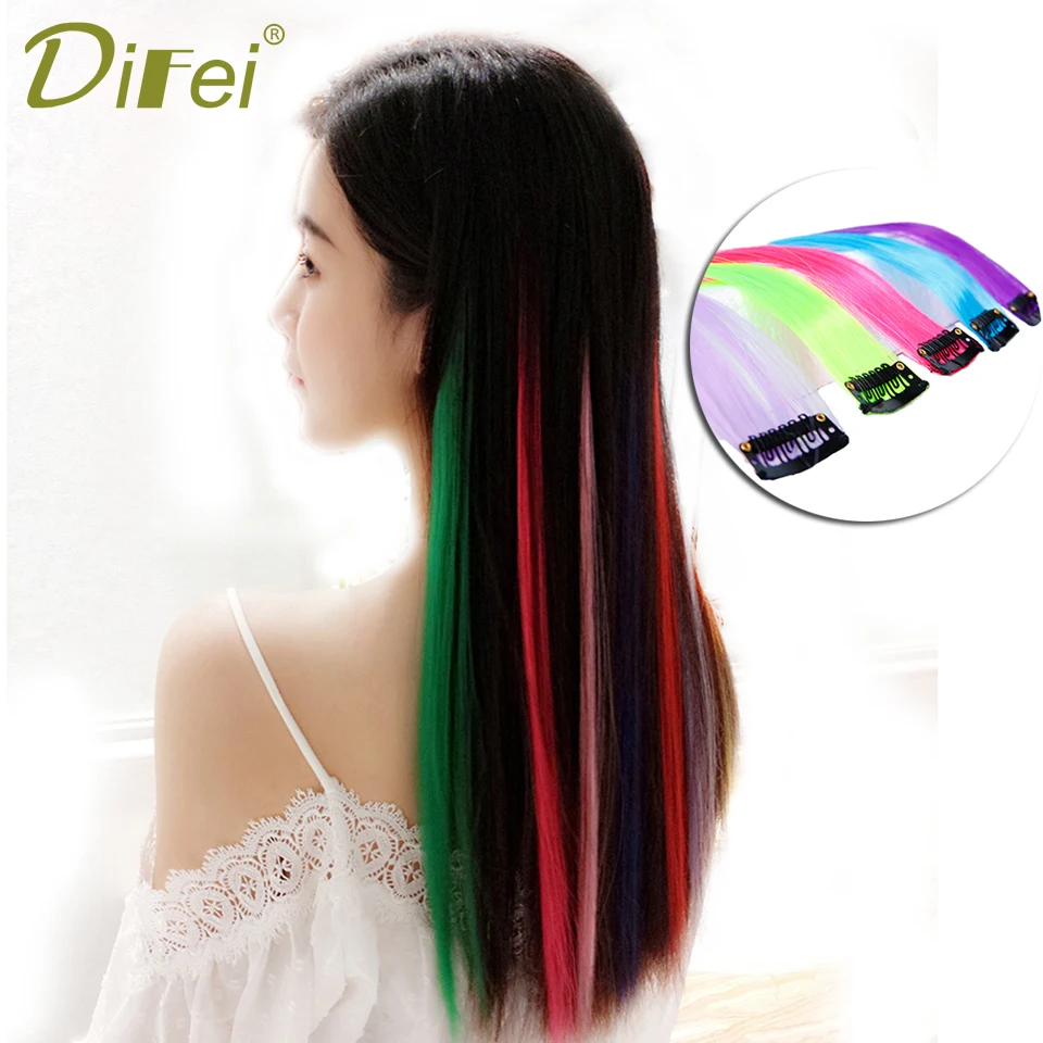 DIFEI Color Clip-In one piece Long Synthetic Hair Single Piece Pure Color High Temperature Fiber