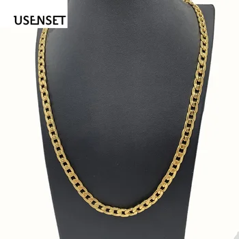 

USENSET Fashion Jewelry 8MM Line Pressing Miami Cuban Link Chain Hip Hop Necklace Stainless Steel Gold Color Chain