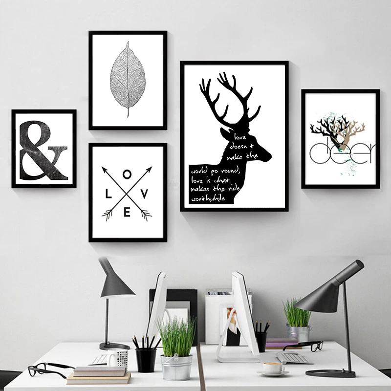 Nordic Abstract Canvas Paintings Scandinavia Deer Love Symbol Wall Art Pictures Poster Print Gallery for Living Room Home Decor