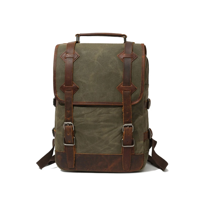 DECRJI роскошный мужской рюкзак из натуральной кожи, водонепроницаемый холщовый рюкзак для путешествий, мужской рюкзак большой вместимости, школьная сумка для ноутбука - Цвет: Армейский зеленый