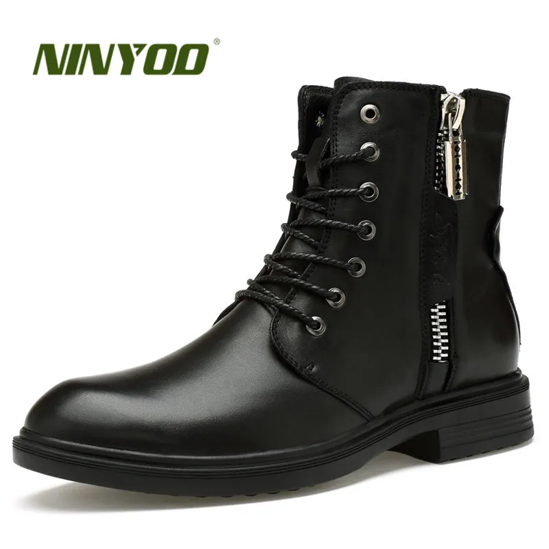 

NINYOO New Fashion Men's Wool Boots Genuine Leather Zipper Boots Waterproof Martin Boots Outdoor Ankle Snow Boots Plus Size45 46