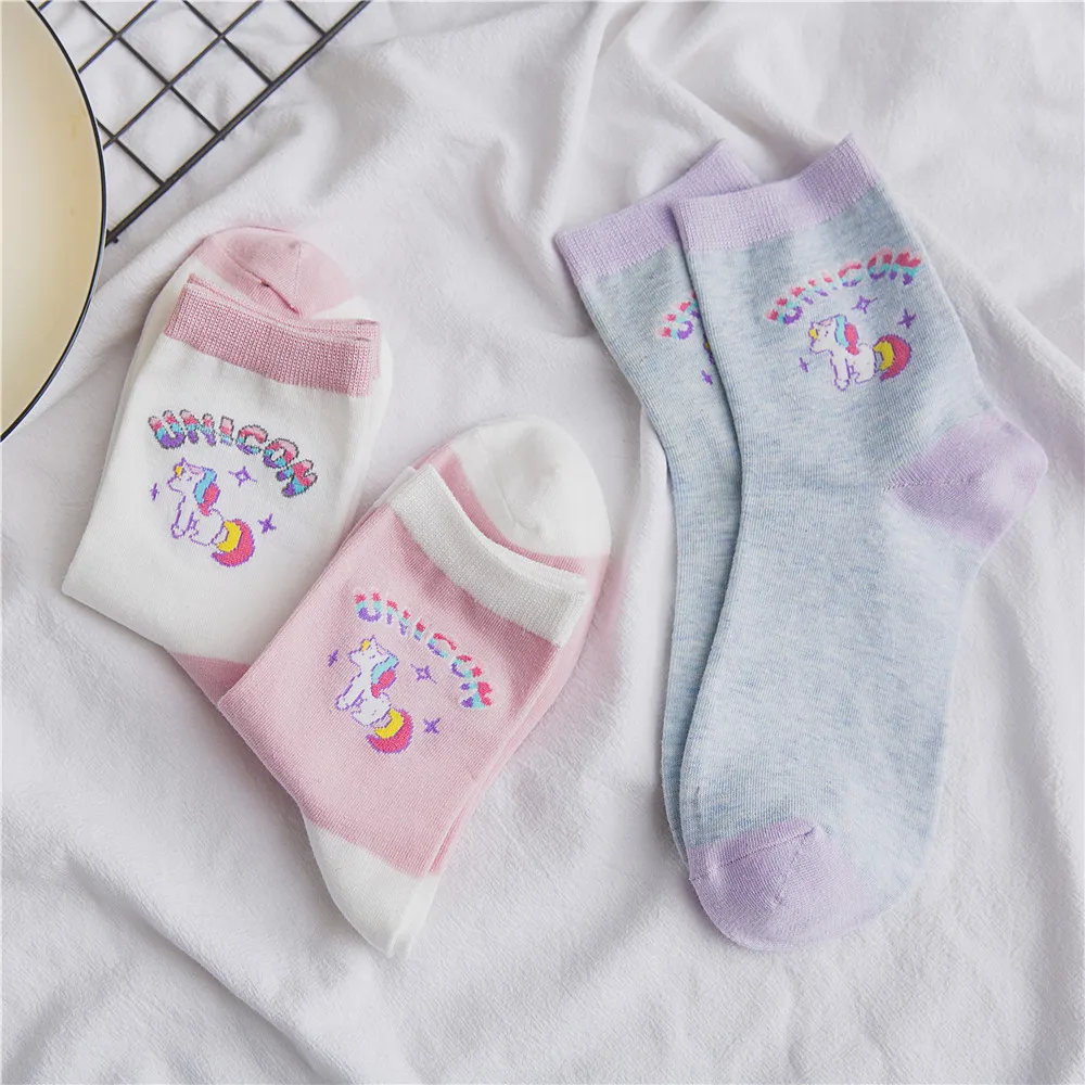 Новые модные женские хлопковые носки, милые розовые фиолетовые носки для девочек, милые удобные носки