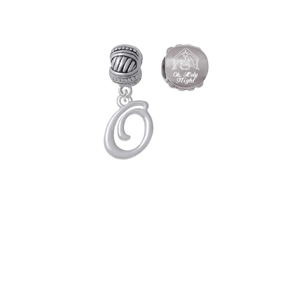 Silvertone Small Gelato Script Initial - O - Come Let us Adore Him Charm Beads (Set of 2)