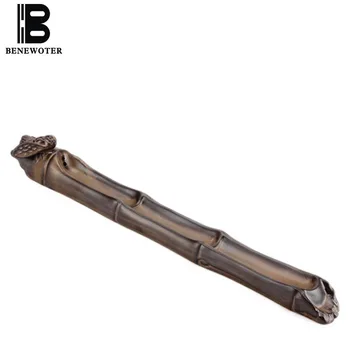 

Chinese Vintage Ceramic Pottery Bamboo Shape with Cicada Stick Incense Burner | Double Hole Design Stick Censer Furnace Ornament