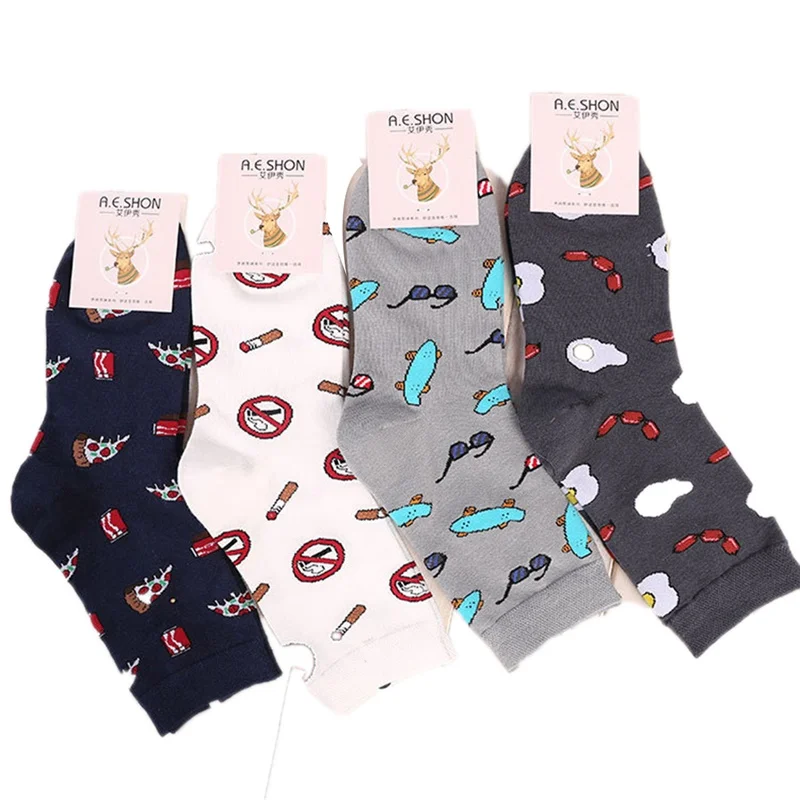 

Funny cotton socks men Women Crew long compression sock male winter white in tube warm food Personality Cartoon print socks 2018