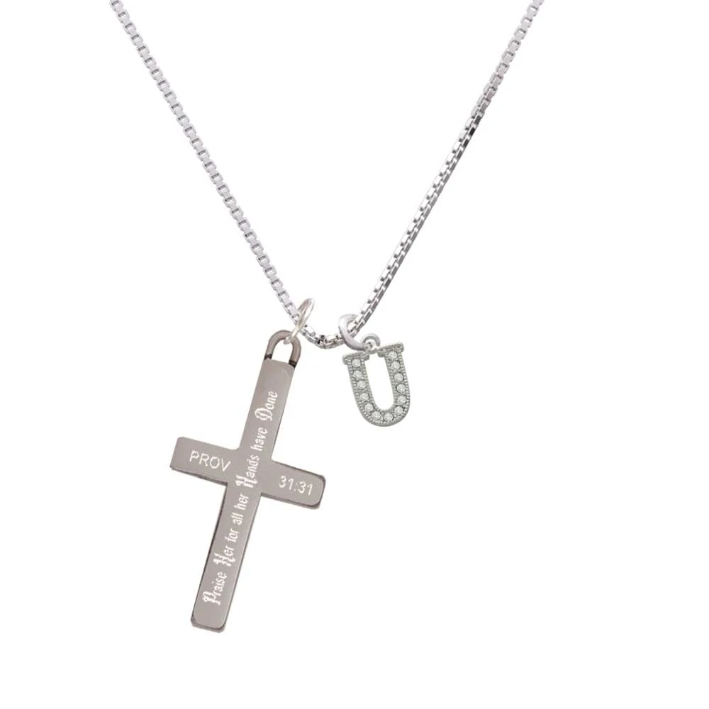 Small Crystal Initial - U - - Praise Her - Cross Necklace