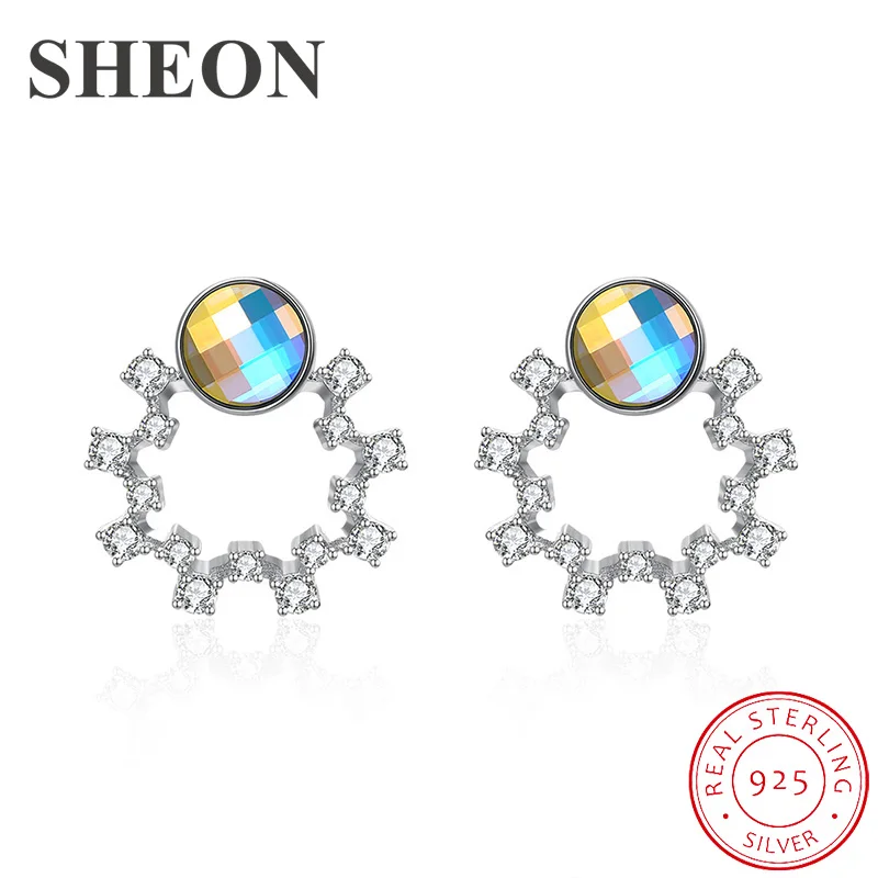 

SHEON Authentic 925 Sterling Silver Unique Garland Stud Earrings With Multicolor Crystal for Women Sterling Silver Jewelry