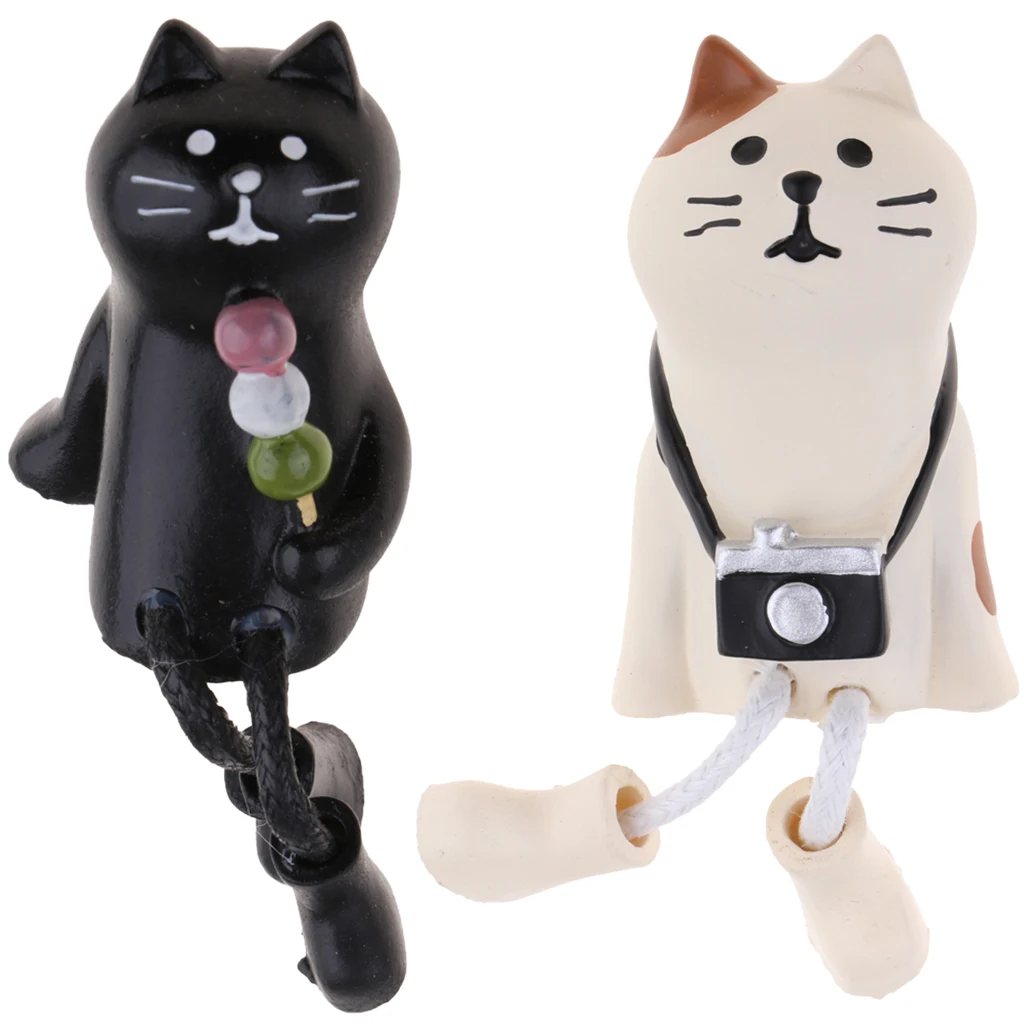 1:12 Mini White Black Cat Outseam Animal Model with Accessories Dollhouse Landscape Garden Decor
