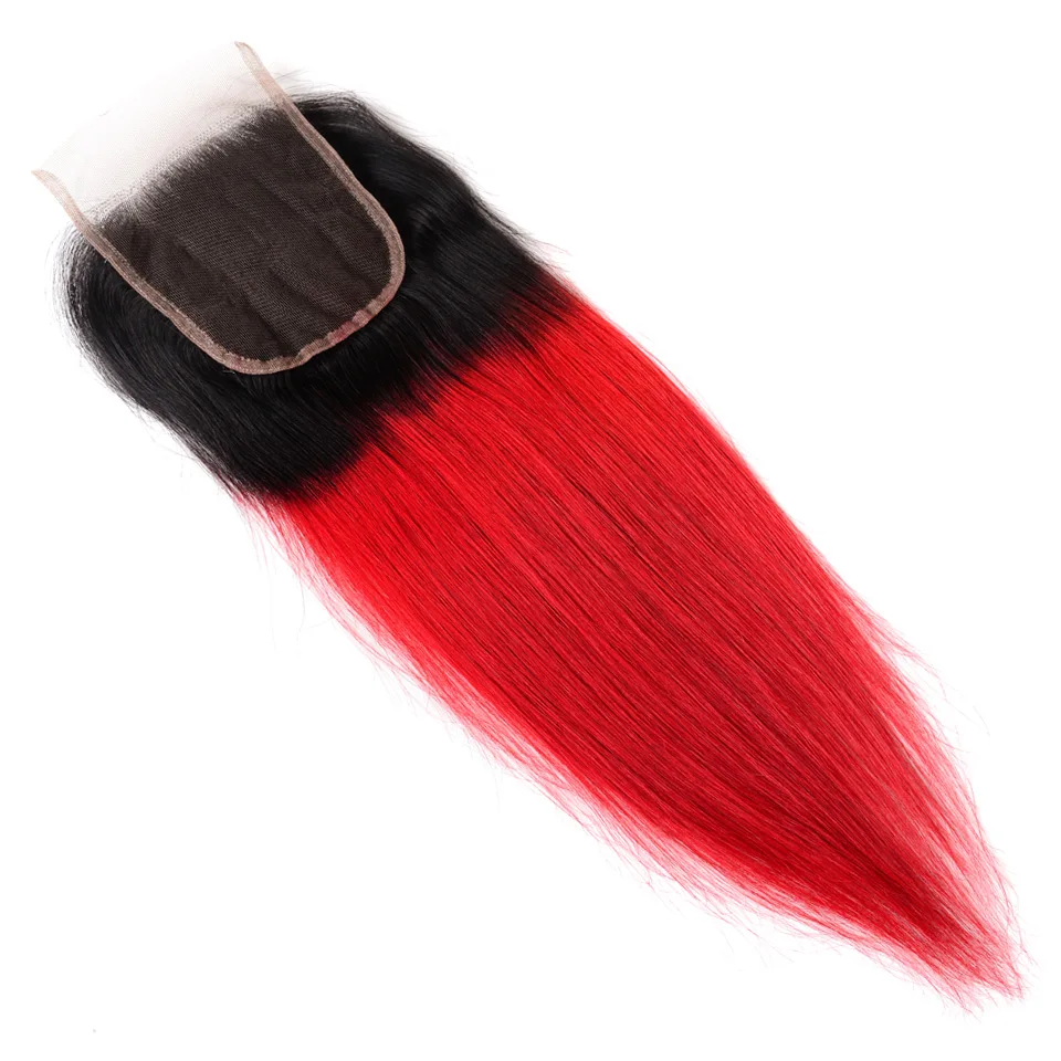 Sexay красный Омбре кружева закрытия предварительно цветные не Реми человеческие волосы 1B/красный Омбре бразильские прямые волосы 4x4 закрытия с волосами младенца