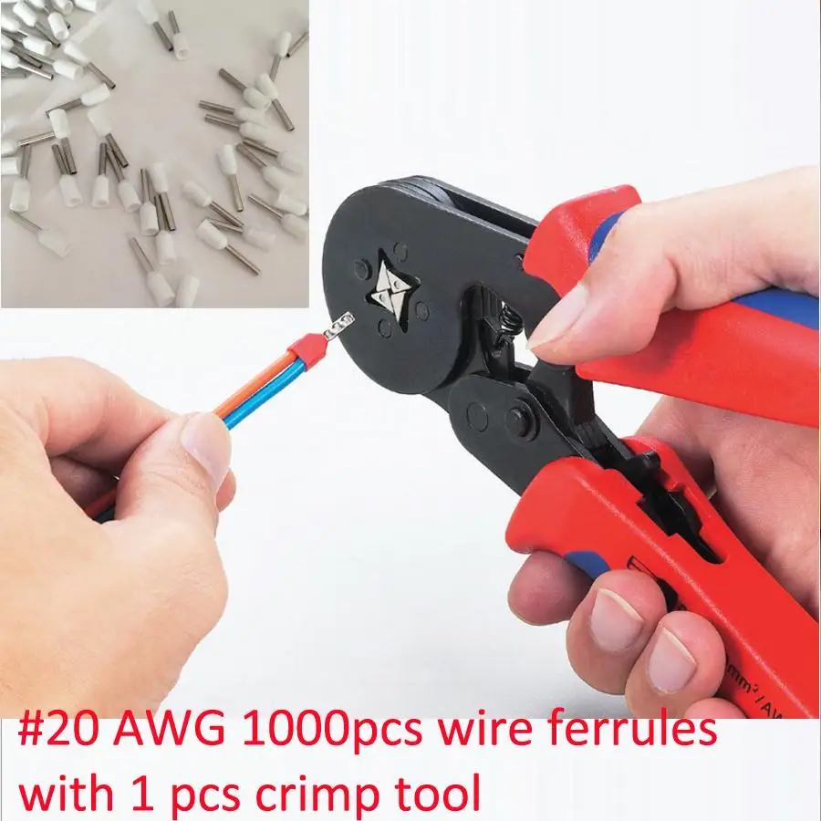 

HSC8-6-4A 0.25-6mm2 Terminal Crimping Tool Bootlace Ferrule Crimper and 1K #20 White E7508 PVC Insulated Bootlace Wire Ferrules