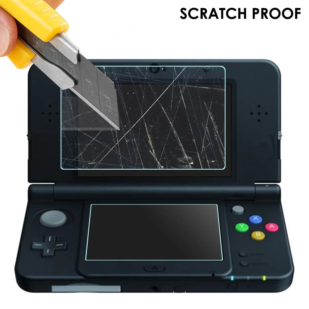 

For New 3DS 9H Tempered Glass Film For Up Screen+PET Bottom Protector Guard Cover For Nintend New 3DS Game Console Accessories