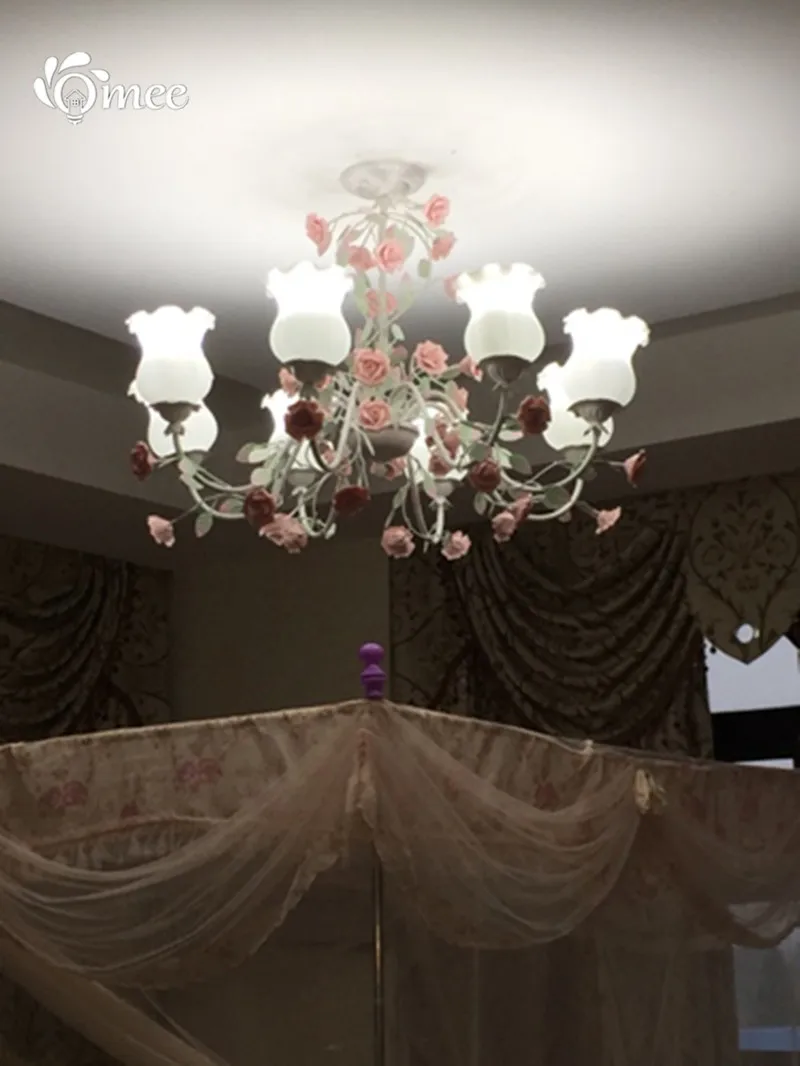 Американская кантри гостиная люстра Светодиодная лампа спальня железная люстра освещение девочка детская комната свадебный цветок розовая люстра