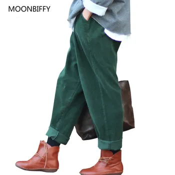 

Maternity Women Corduroy Pants Vintage Autumn Winter Casual Thicken Warm Elastic Waist Loose Cotton Pleated Trousers