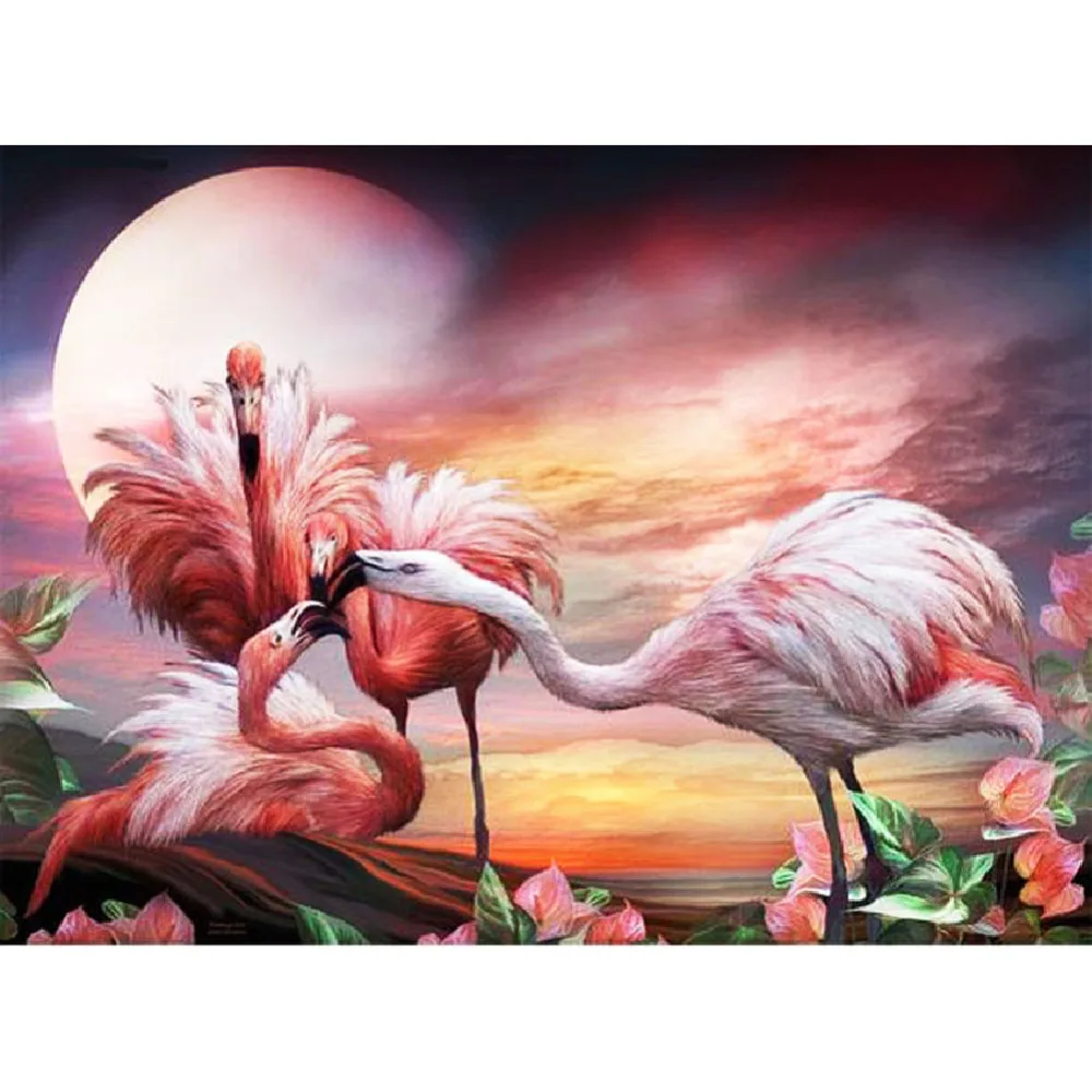 

5D DIY Diamond Paintings Full Round Drill 3 Flamingos Mosaic Art Embroidery Animal Pattern Handmade Wall Sticker Decoration Home