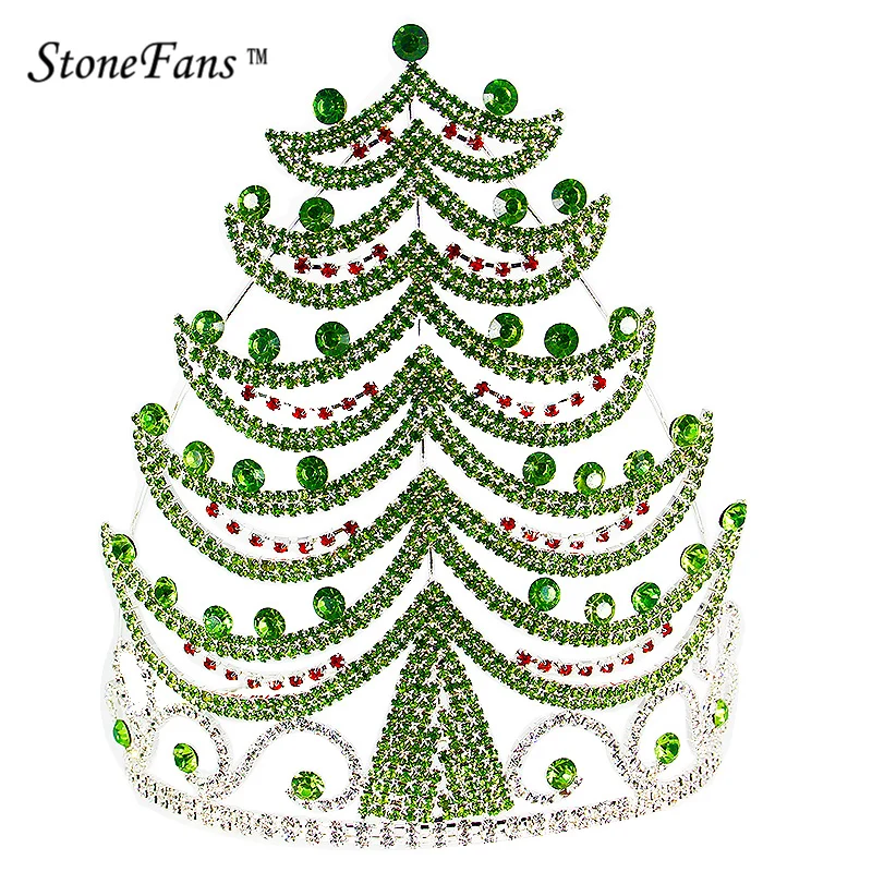 StoneFans Christmas Crown Christmas Tree Jewelry Decoration Rhinestone
