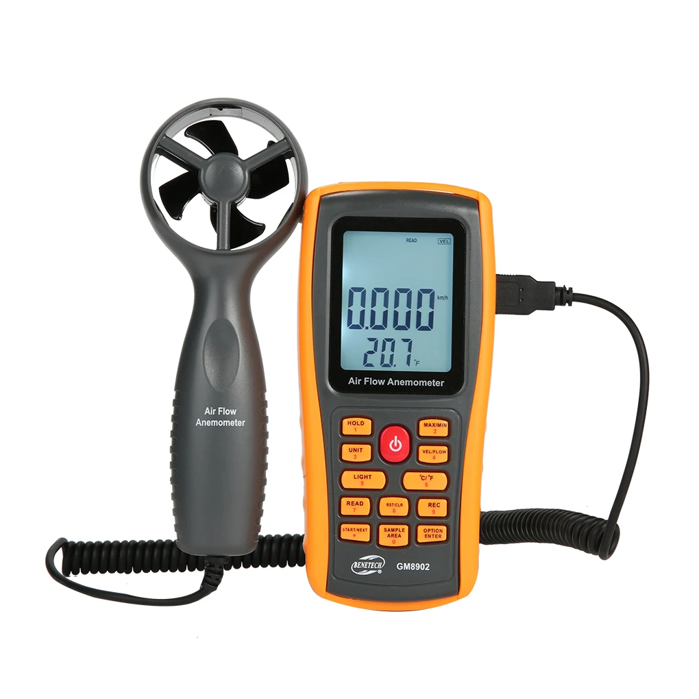 

BENETECH GM8902 0-45M/S Digital Anemometer Wind Speed Meter Air Volume Ambient Temperature Tester With USB Interface